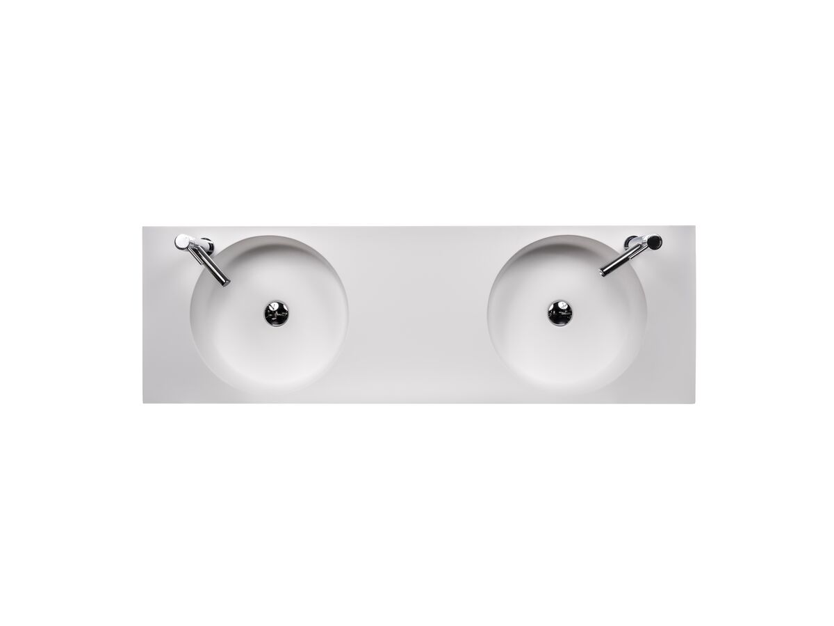 Reece Omvivo Neo Solid Surface Wall Basin Double Bowl 2 Taphole 1400mm White