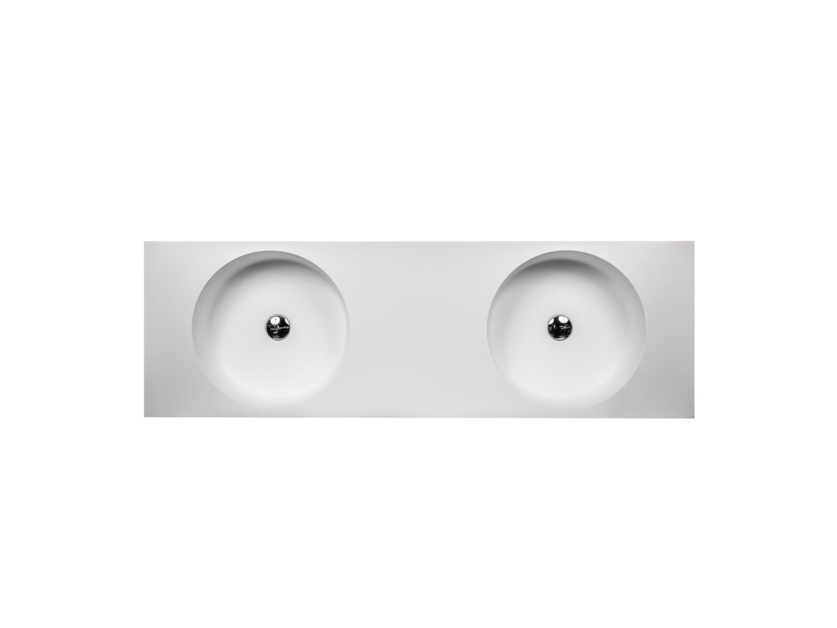 Reece Omvivo Neo Solid Surface Wall Basin Double Bowl No Taphole 1400mm White
