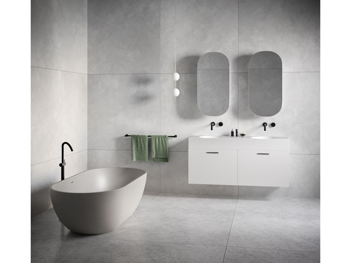 Reece Omvivo Neo Solid Surface Wall Basin Double Bowl No Taphole 1400mm White