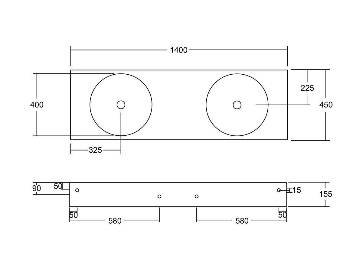Reece Omvivo Neo Solid Surface Wall Basin Double Bowl No Taphole 1400mm White