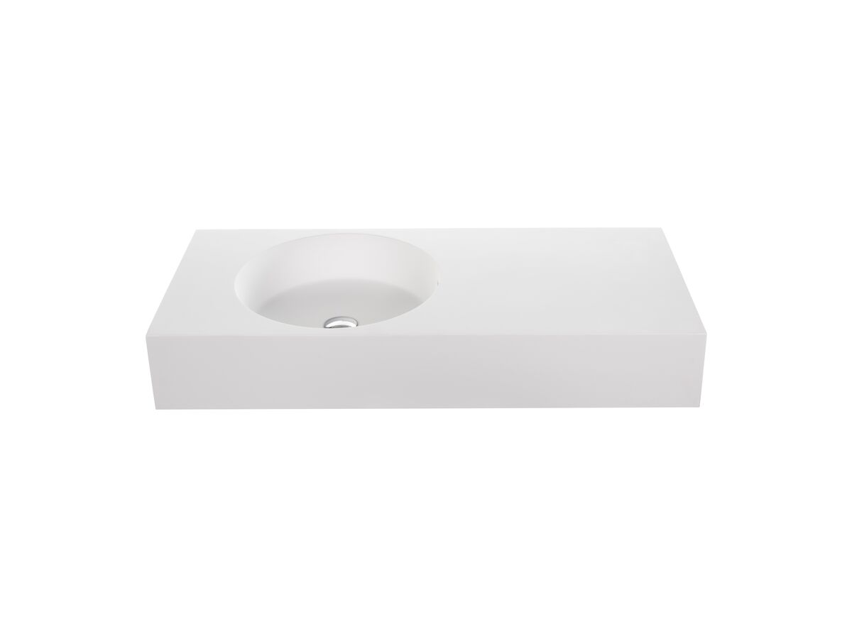 reece Omvivo Neo Solid Surface Wall Basin Left Hand Bowl No Taphole 1000mm White