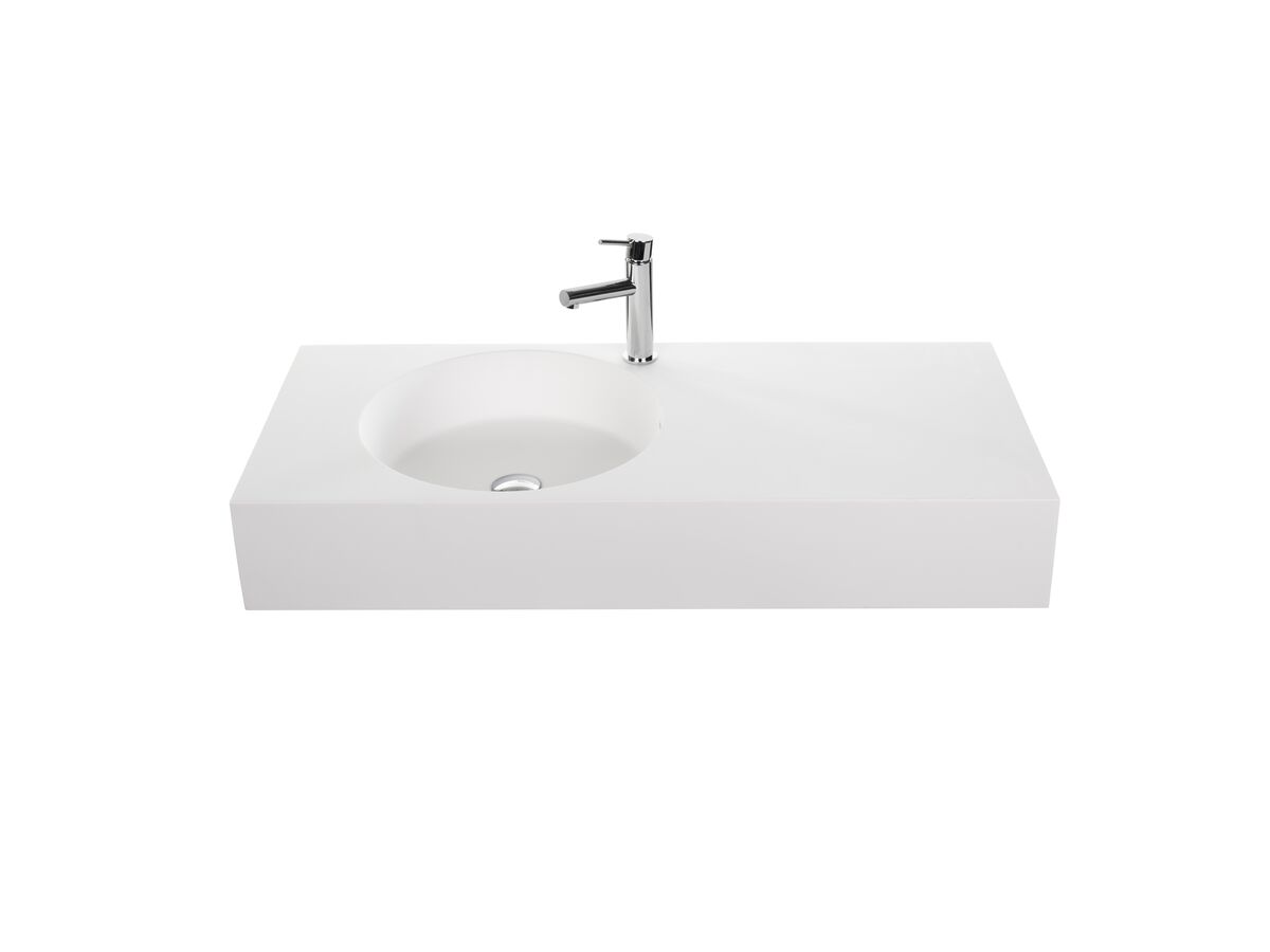 reece Omvivo Neo Solid Surface Wall Basin Left Hand Bowl 1 Taphole 1000mm White
