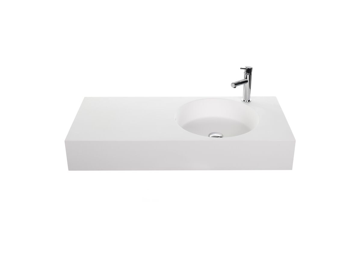 reece Omvivo Neo Solid Surface Wall Basin Right Hand Bowl 1 Taphole 1000mm White