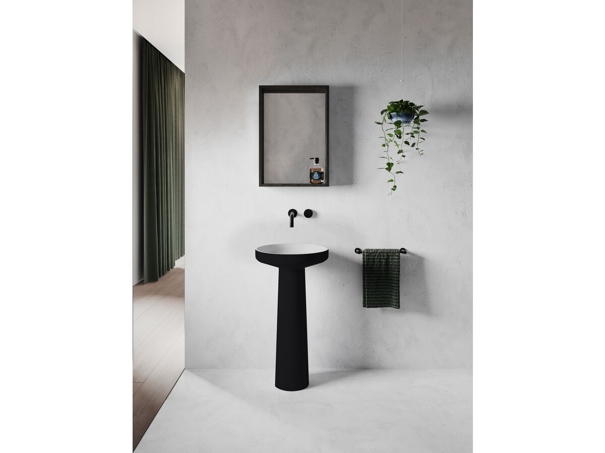 reece Omvivo Venice 450 Basin and Pedestal Solid Surface Softskin Black