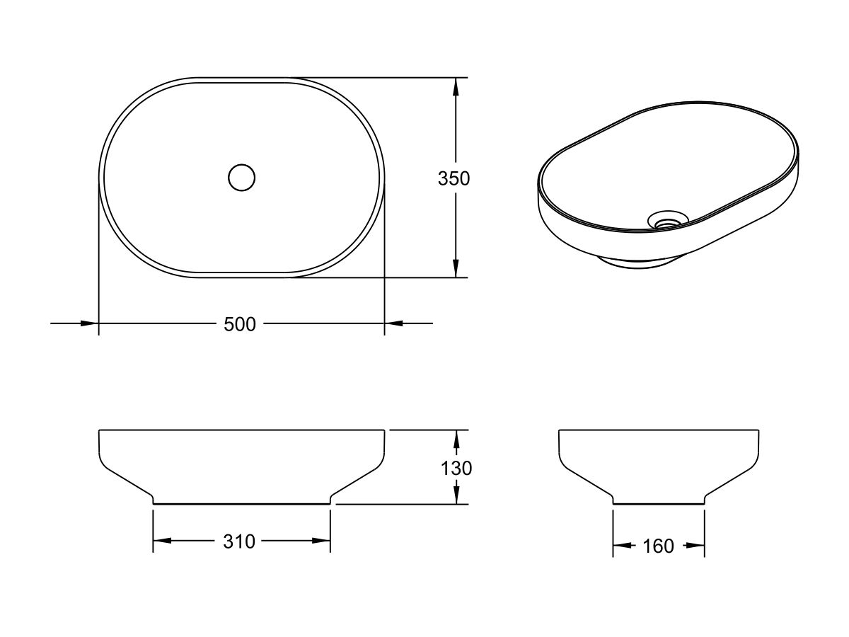 Reece Omvivo Venice 500 Counter Basin Solid Surface Softskin Black