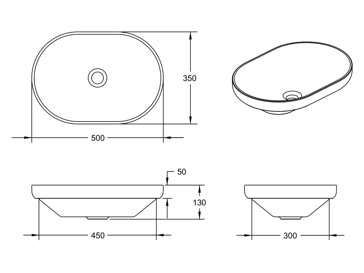 Reece Omvivo Venice 500 Semi Inset Basin Solid Surface Softskin Black