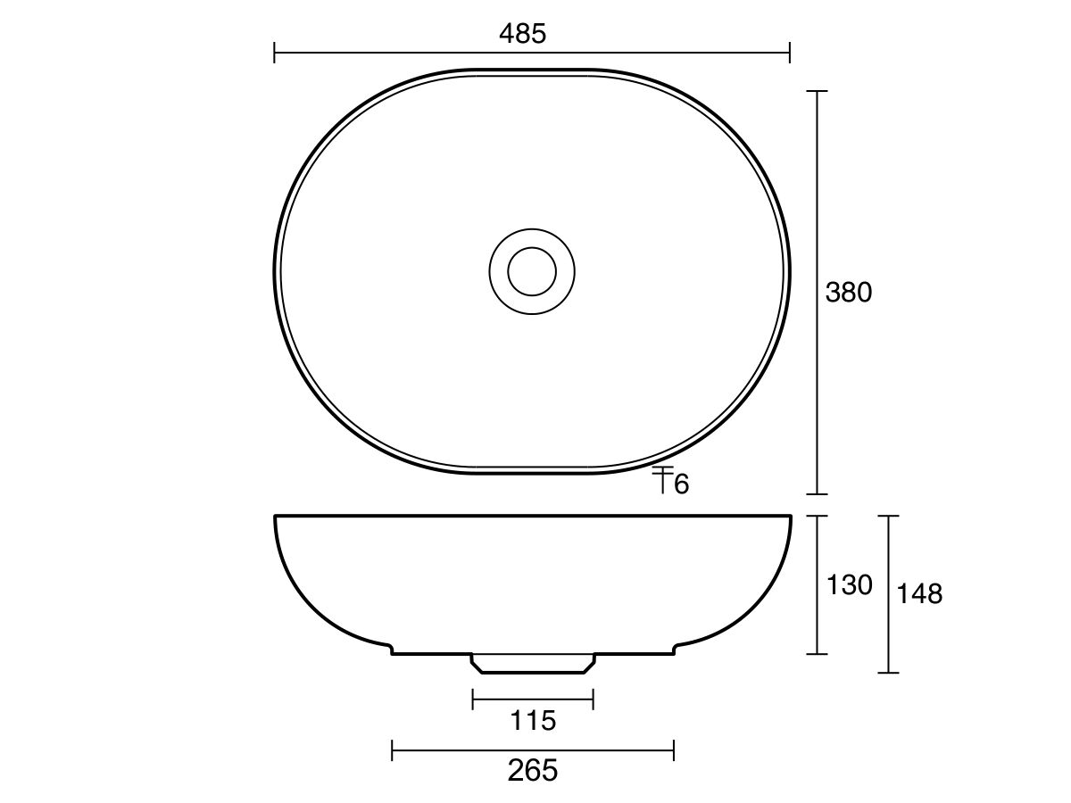 Reece Omvivo Villa Thin Edge Oval Above Counter Basin 485mm Island Sand