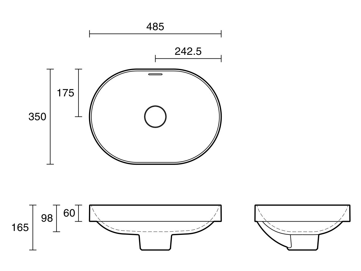 Reece Omvivo Villa Thin Edge Oval Semi Inset Basin 485mm White Haven