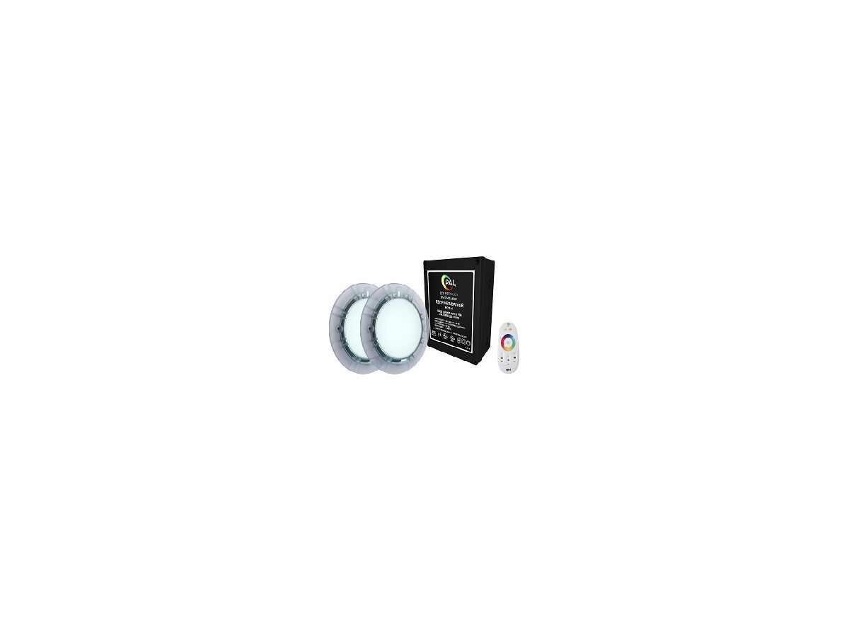 reece PAL Evenglow Multi-Colour Flush Mount Concrete Light Dual Pack complete with Niche and 24m Cable/Plug with PCR-2Z-65 Colour Touch Dual Zone Power Supply and Wi-Fi (Max 5 Lights)