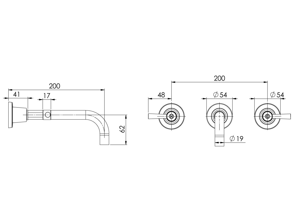 Reece Phoenix Gen X Lever Bath Set Curved Outlet 200mm Chrome