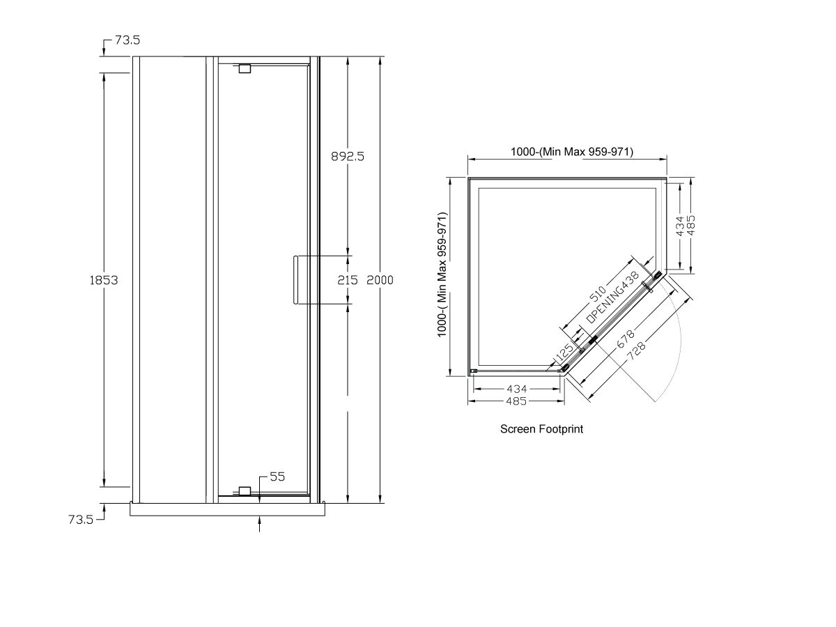 Reece Posh Bristol Angled Shower System 1000 X 1000 X 2000mm