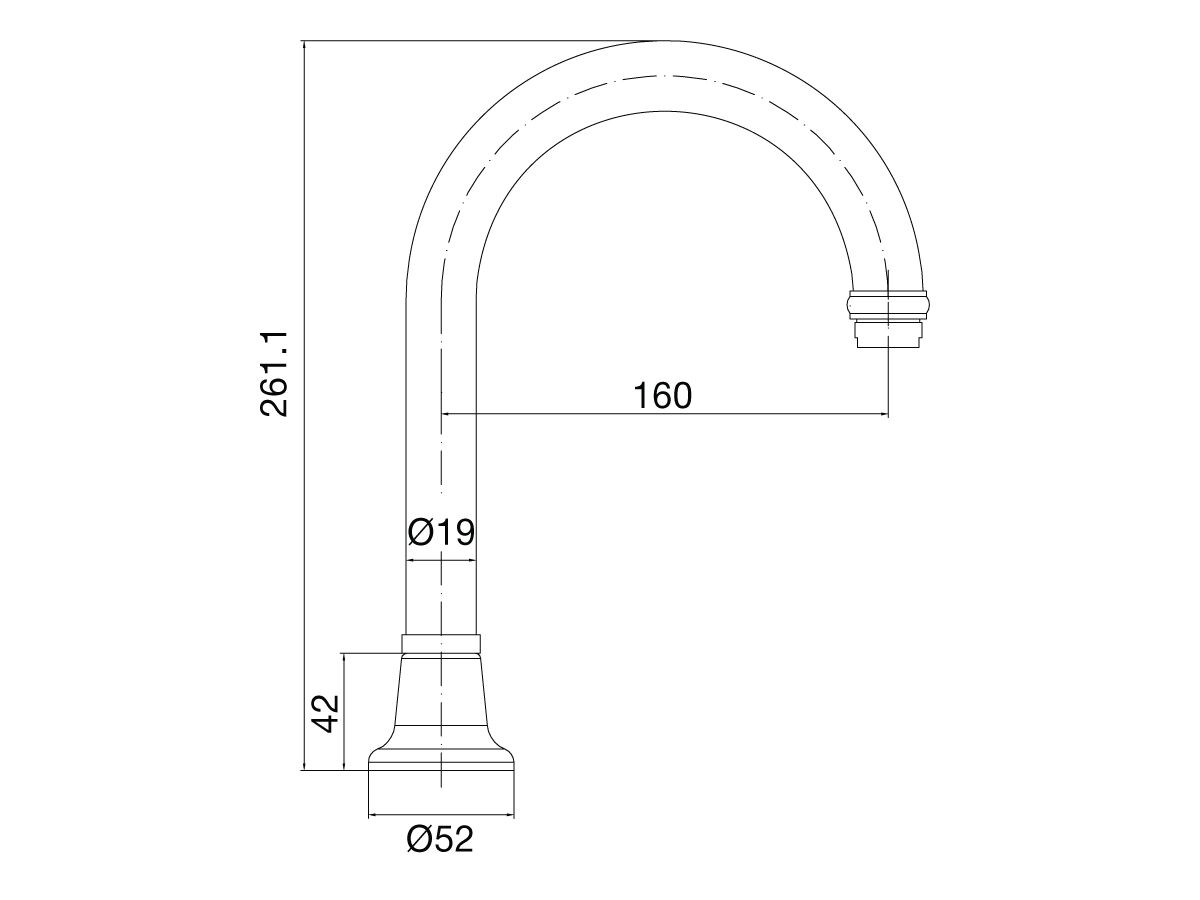 Reece Posh Bristol Hob Outlet Gooseneck (19mm) 160mm Chrome (4 Star) Lead Free