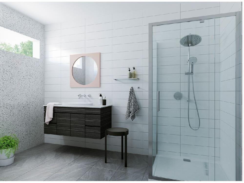 Reece Posh Bristol Luna Shower Base & Shower Screen With Rear Outlet 900mm X 900mm White & Chrome