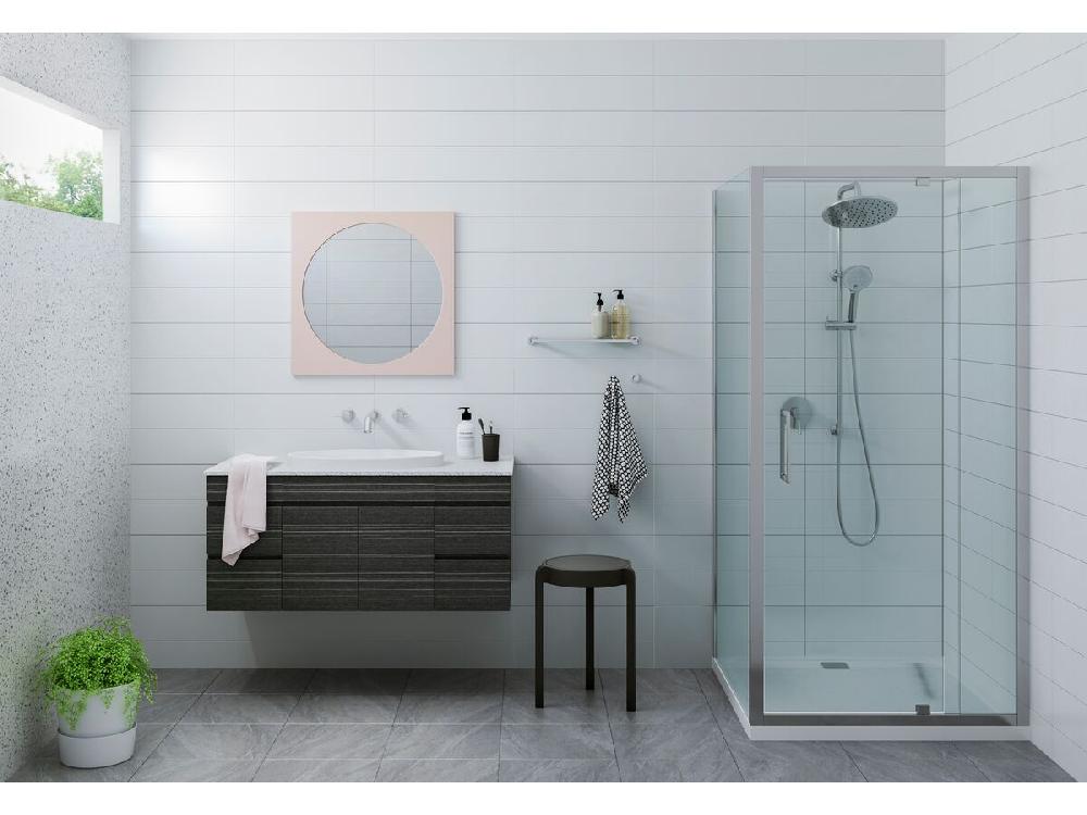 Reece Posh Bristol Luna Shower Base & Shower Screen With Rear Outlet 900mm X 900mm White & Chrome
