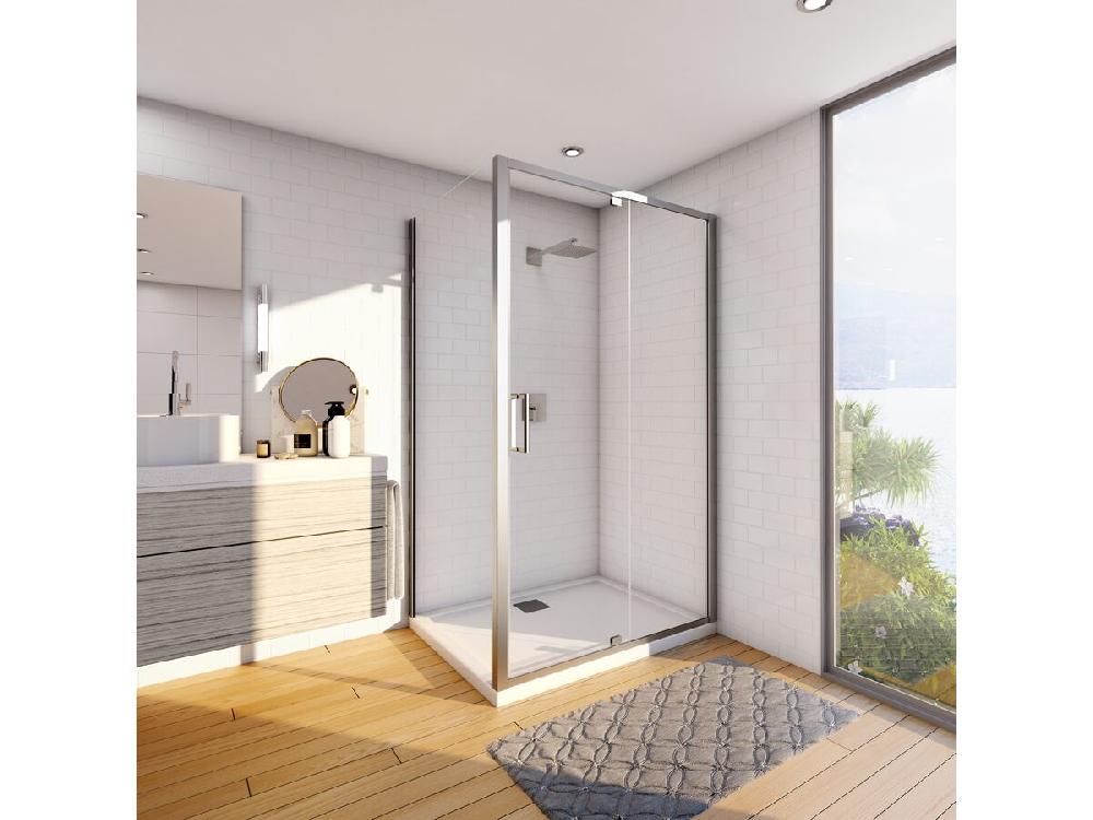 Reece Posh Bristol Luna Shower Base & Shower Screen With Rear Outlet 1200mm X 900mm White & Chrome