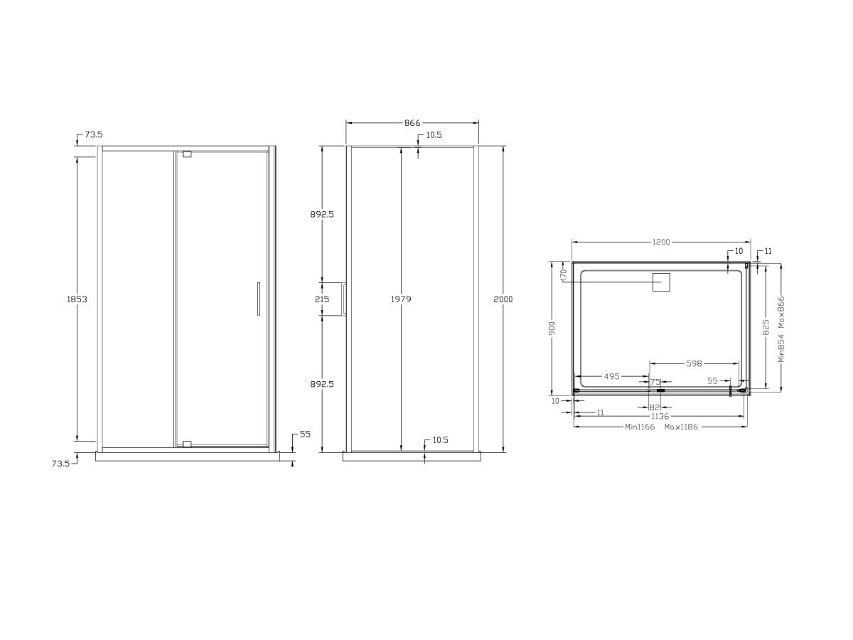 Reece Posh Bristol Luna Shower Base & Shower Screen With Rear Outlet 1200mm X 900mm White & Chrome