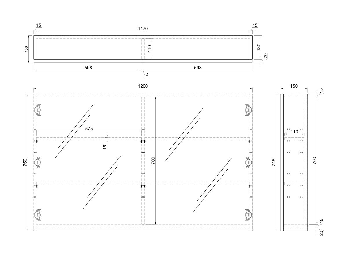 Reece Posh Bristol MK2 1200mm Mirror Cabinet 2 Door White