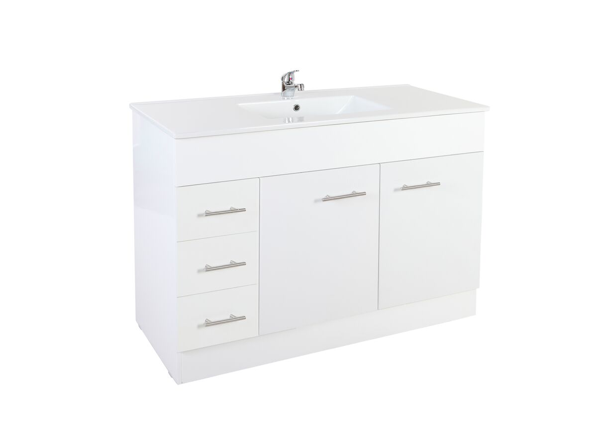 reece Posh Bristol MK2 1200mm Vanity Unit with Kick Centre Bowl 2 Door and 3 Left Hand Drawers 1 Taphole White