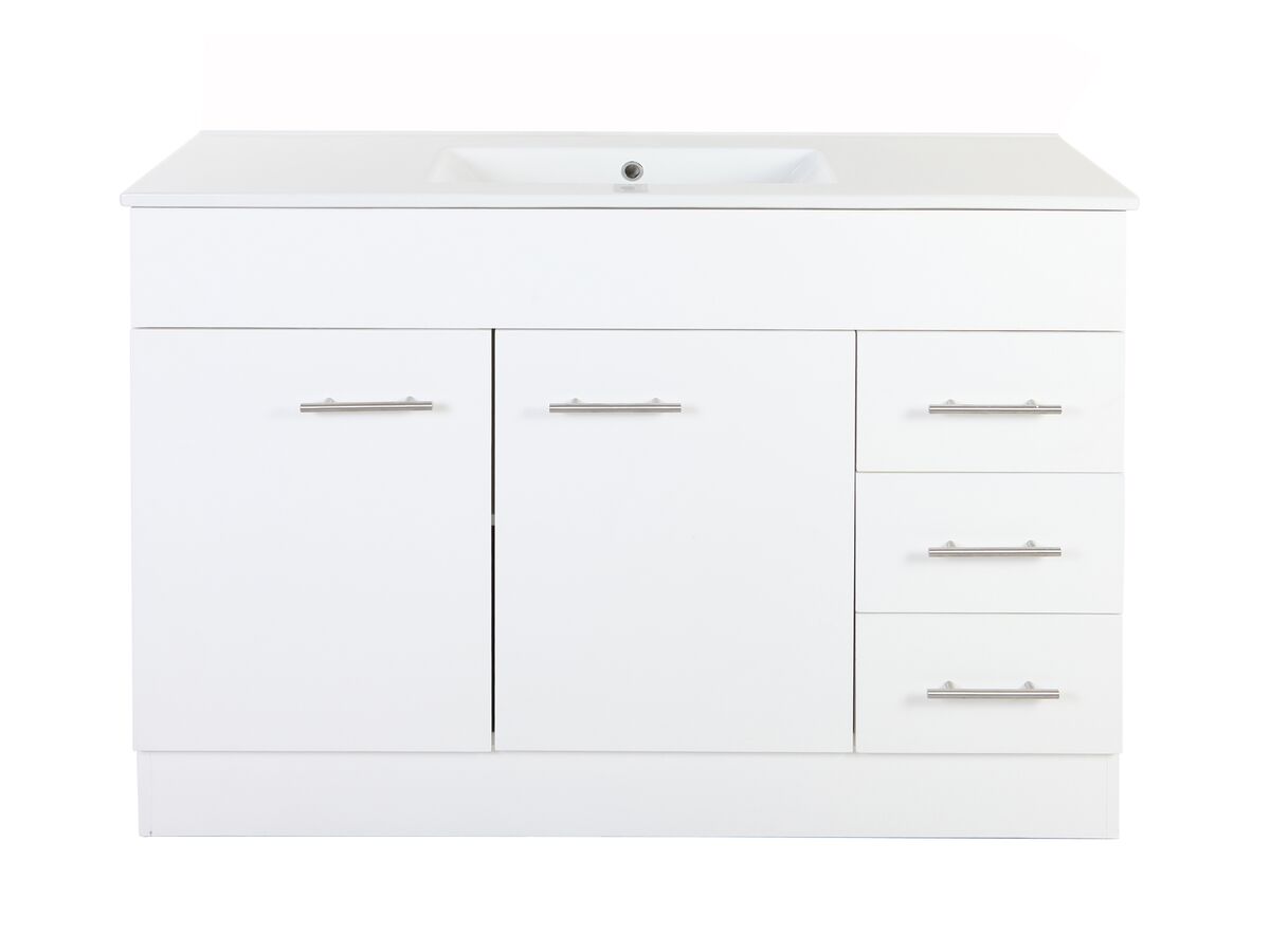 reece Posh Bristol MK2 1200mm Vanity Unit with Kick Centre Bowl 2 Door and 3 Right Hand Drawers 3 Taphole White