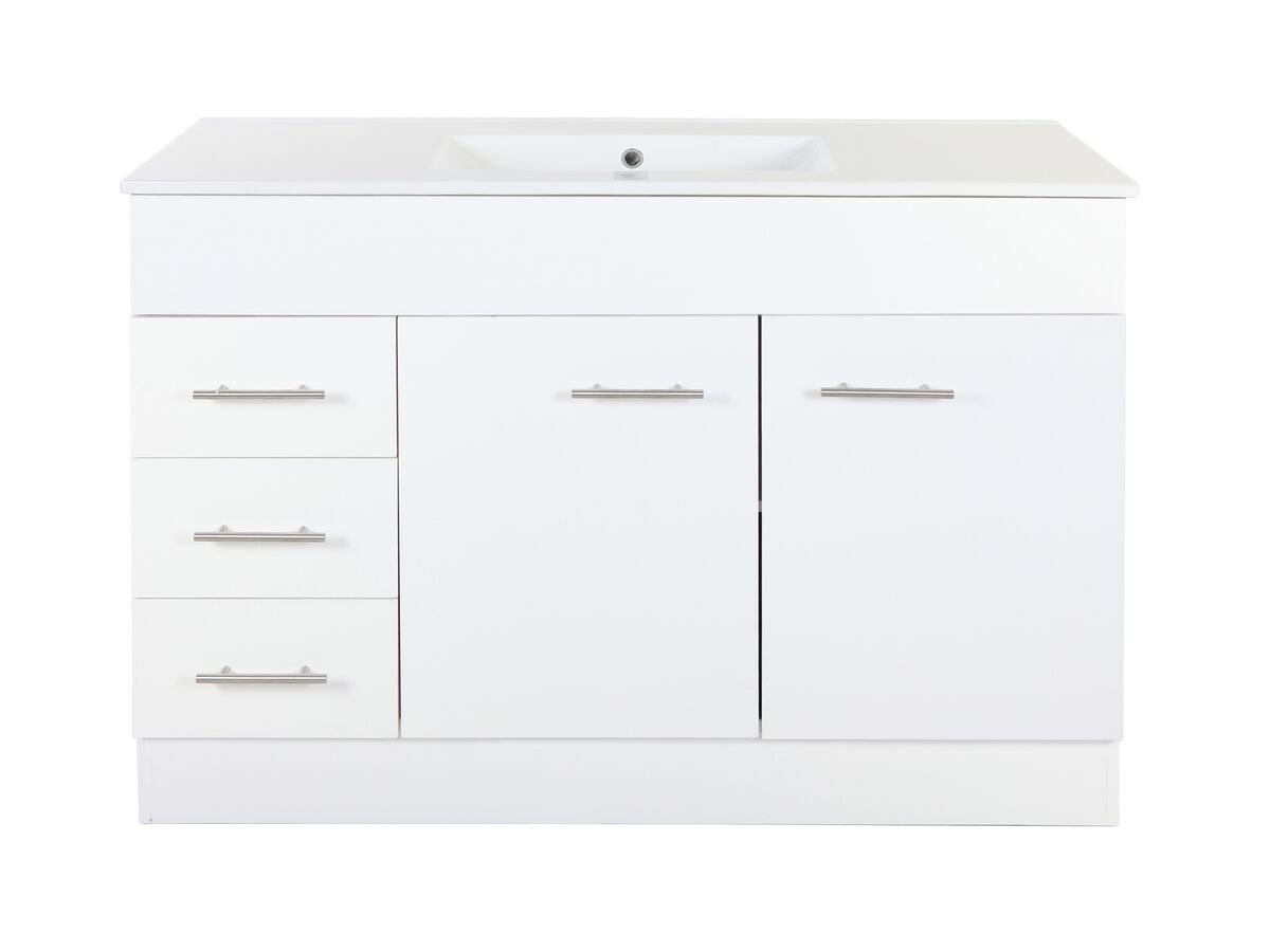 reece Posh Bristol MK2 1200mm Vanity Unit with Kick Centre Bowl 2 Door and 3 Left Hand Drawers 3 Taphole White