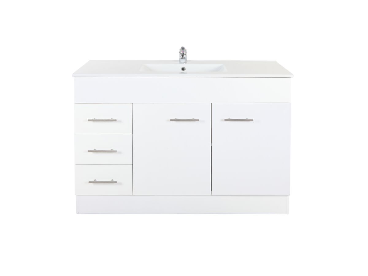 Reece Posh Bristol MK2 1200mm Vanity Unit With Kick Centre Bowl 2 Door And 3 Left Hand Drawers 1 Taphole White