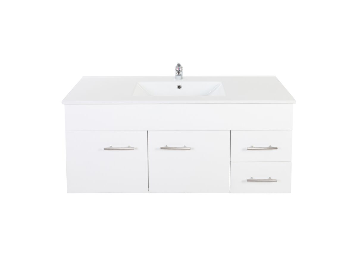 Reece Posh Bristol MK2 1200mm Wall Hung Vanity Unit Centre Bowl 2 Door And 2 Right Hand Drawers 1 Taphole White