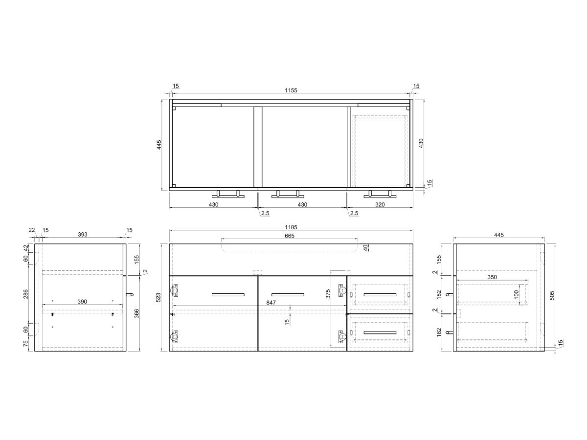 Reece Posh Bristol MK2 1200mm Wall Hung Vanity Unit Centre Bowl 2 Door And 2 Right Hand Drawers 1 Taphole White