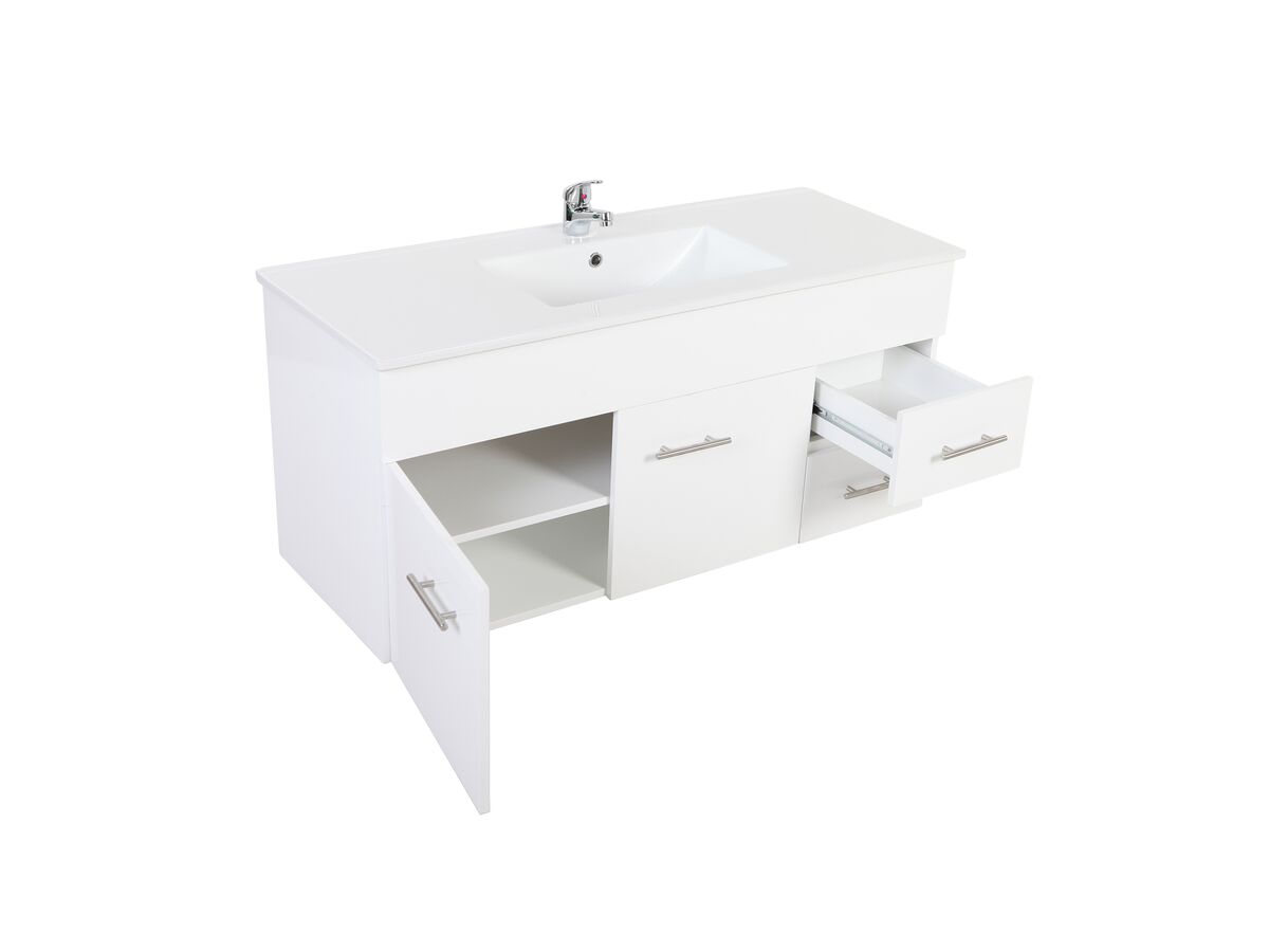 Reece Posh Bristol MK2 1200mm Wall Hung Vanity Unit Centre Bowl 2 Door And 2 Right Hand Drawers 1 Taphole White