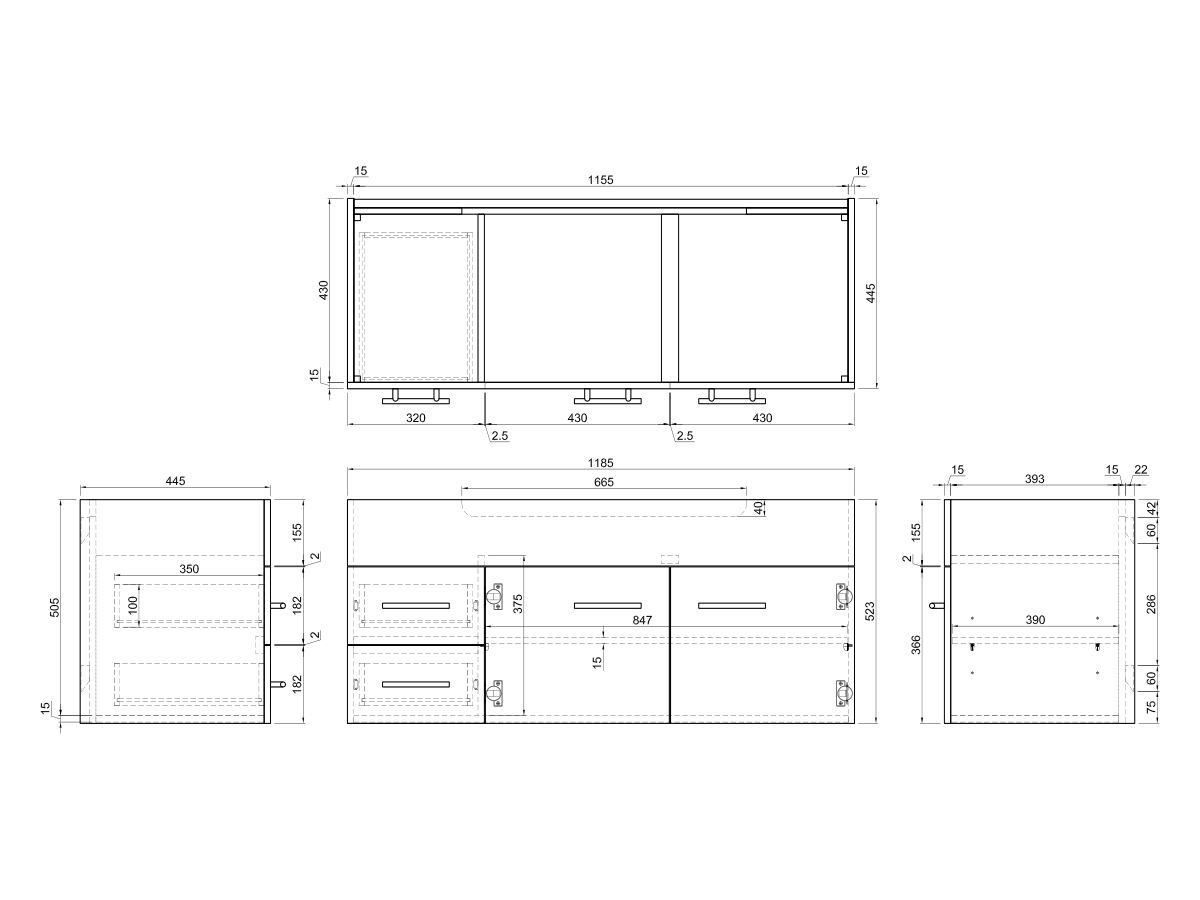 Reece Posh Bristol MK2 1200mm Wall Hung Vanity Unit Centre Bowl 2 Door And 2 Left Hand Drawers 1 Taphole White