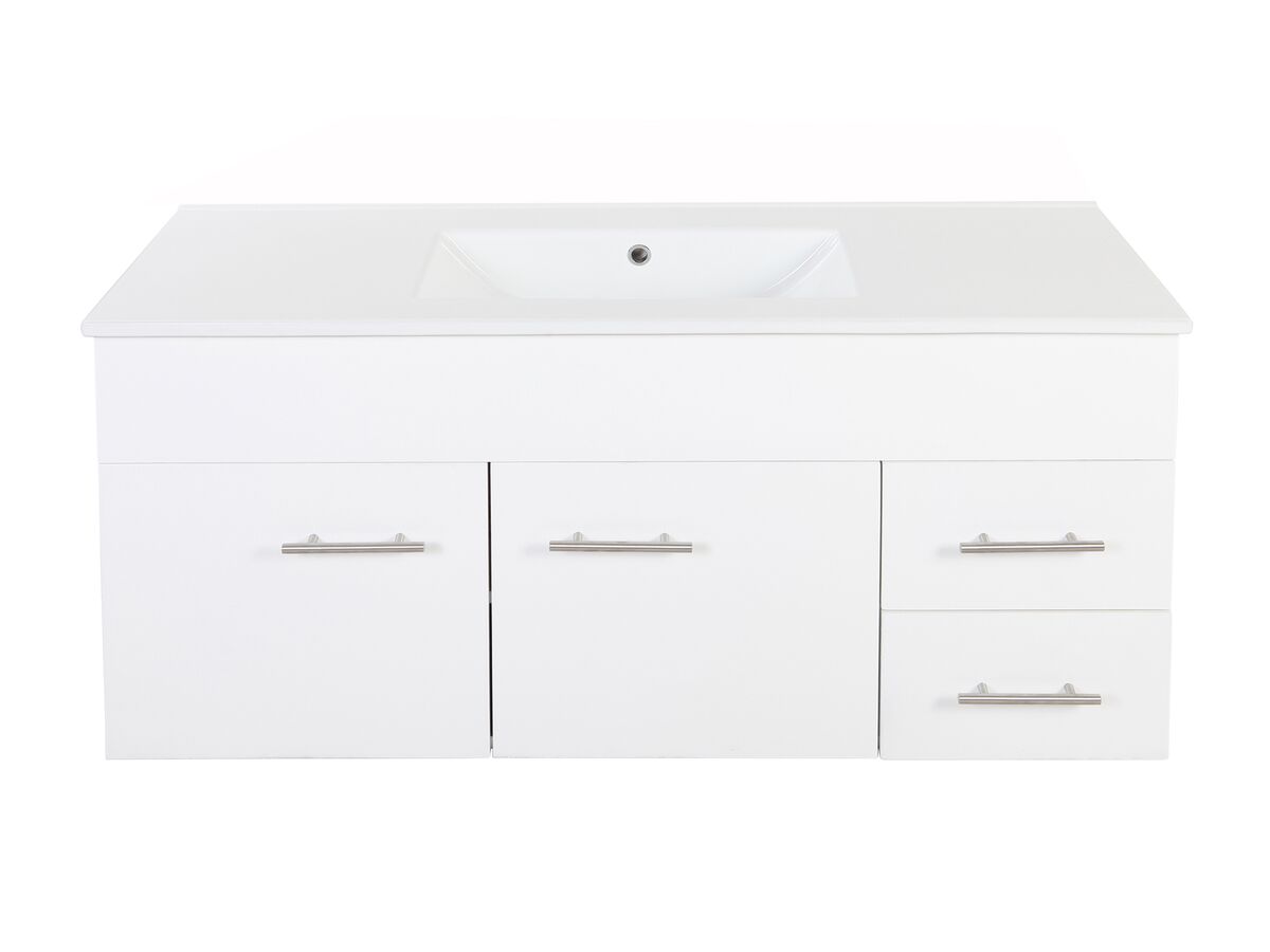 reece Posh Bristol MK2 1200mm Wall Hung Vanity Unit Centre Bowl 2 Door and 2 Right Hand Drawers 3 Taphole White