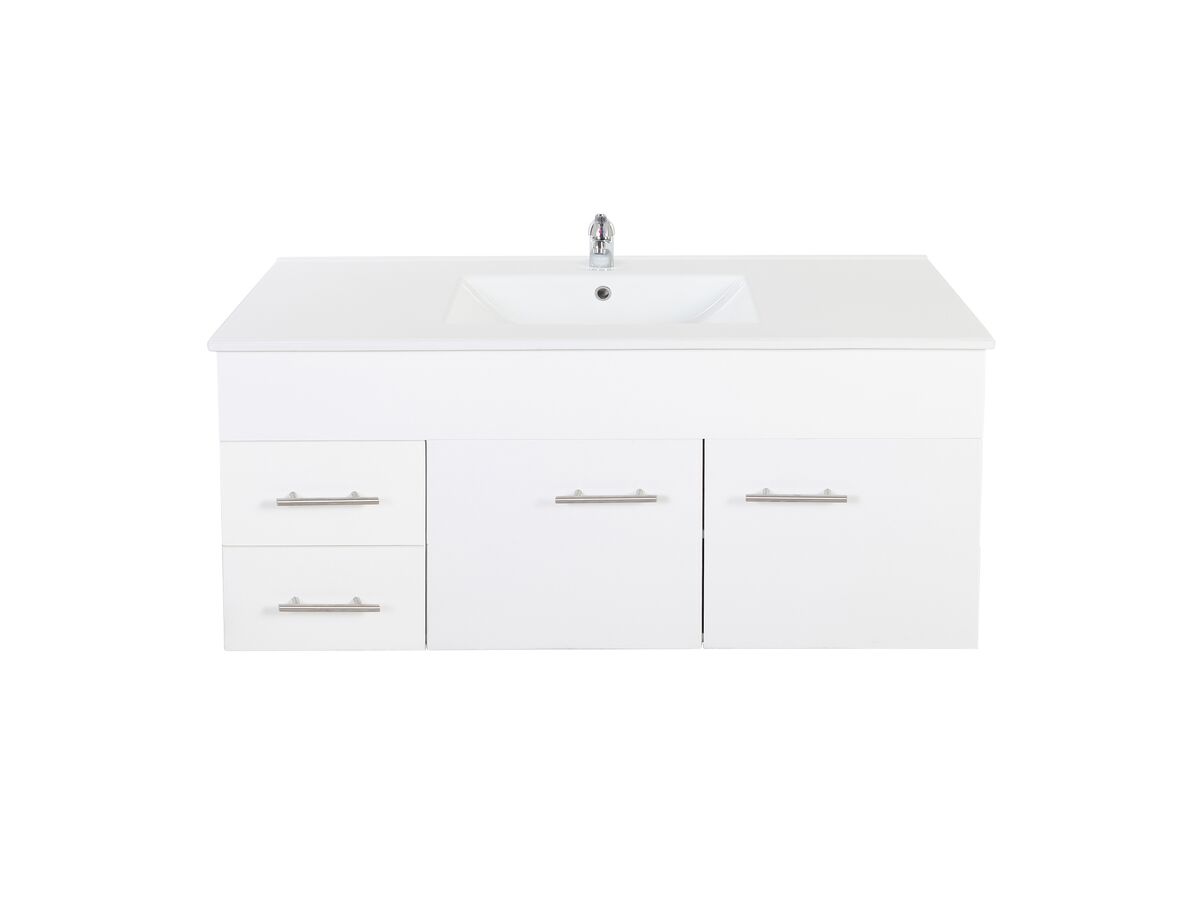 Reece Posh Bristol MK2 1200mm Wall Hung Vanity Unit Centre Bowl 2 Door And 2 Left Hand Drawers 1 Taphole White