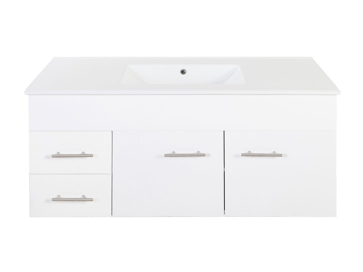 reece Posh Bristol MK2 1200mm Wall Hung Vanity Unit Centre Bowl 2 Door and 2 Left Hand Drawers 3 Taphole White