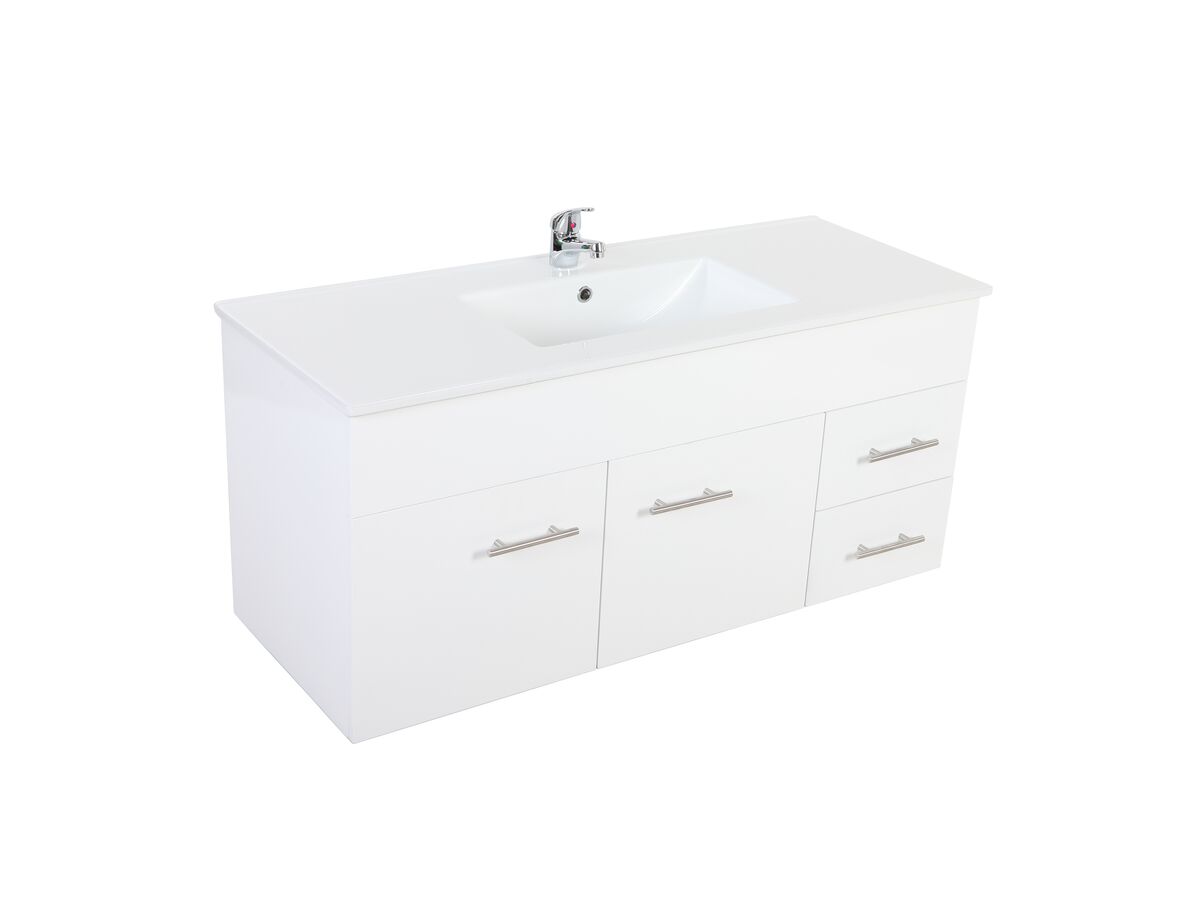 reece Posh Bristol MK2 1200mm Wall Hung Vanity Unit Centre Bowl 2 Door and 2 Right Hand Drawers 1 Taphole White