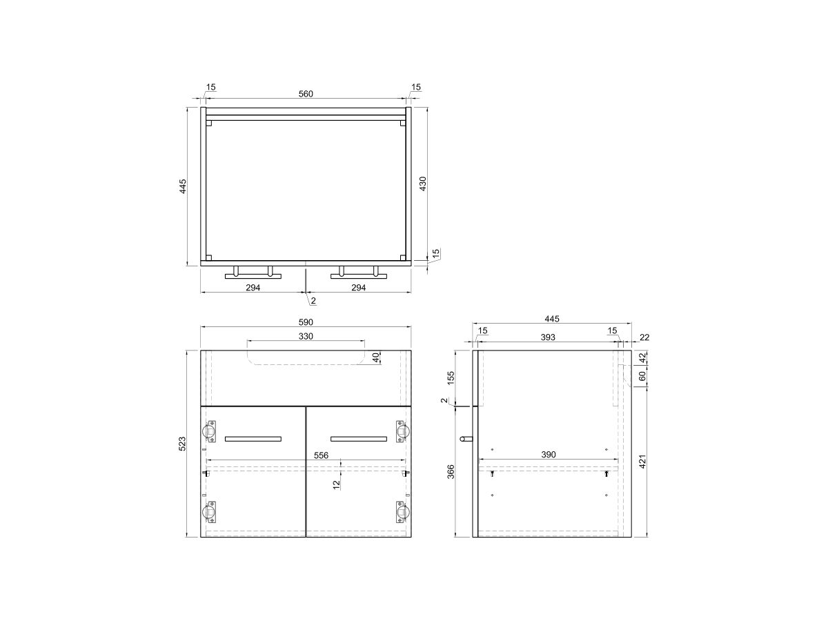 Reece Posh Bristol MK2 600mm Wall Hung Vanity Unit Centre Bowl 2 Door 1 Taphole White