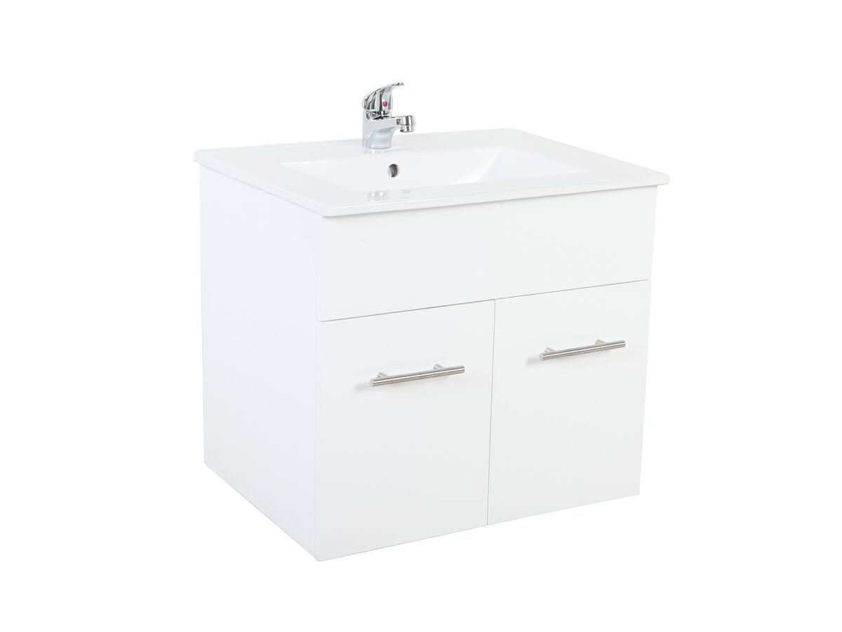 reece Posh Bristol MK2 600mm Wall Hung Vanity Unit Centre Bowl 2 Door 1 Taphole White