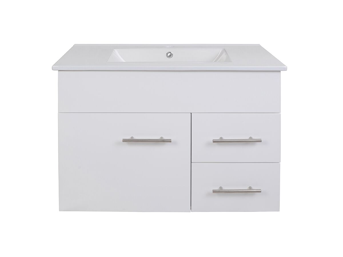 Reece Posh Bristol MK2 750mm Wall Hung Vanity Unit Centre Bowl 1 Door And 2 Right Hand Drawers 1 Taphole White