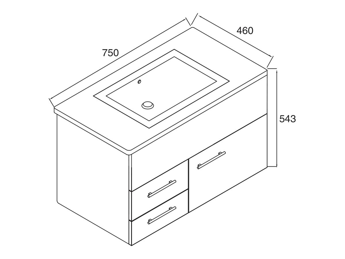 Reece Posh Bristol MK2 750mm Wall Hung Vanity Unit Centre Bowl 1 Door And 2 Left Hand Drawers 3 Taphole White