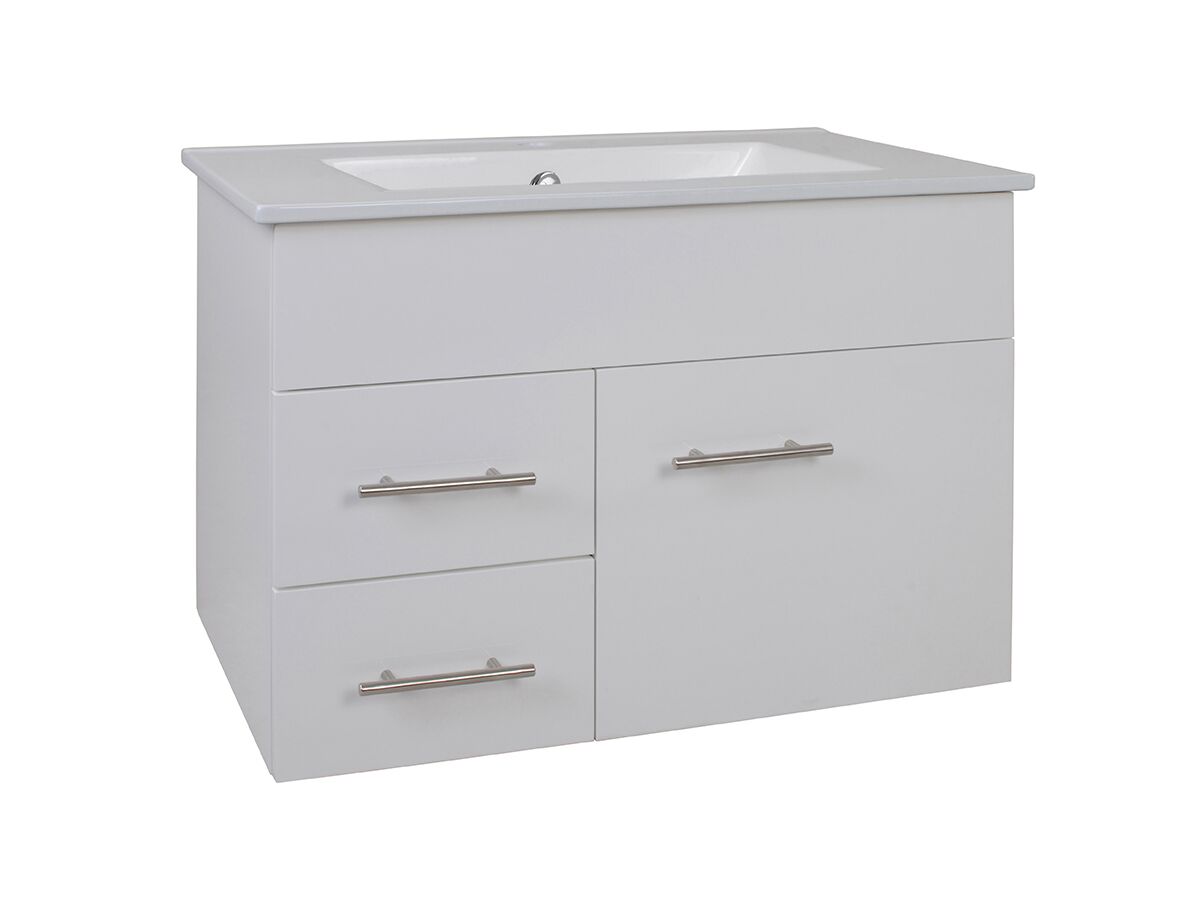 reece Posh Bristol MK2 750mm Wall Hung Vanity Unit Centre Bowl 1 Door and 2 Left Hand Drawers 1 Taphole White