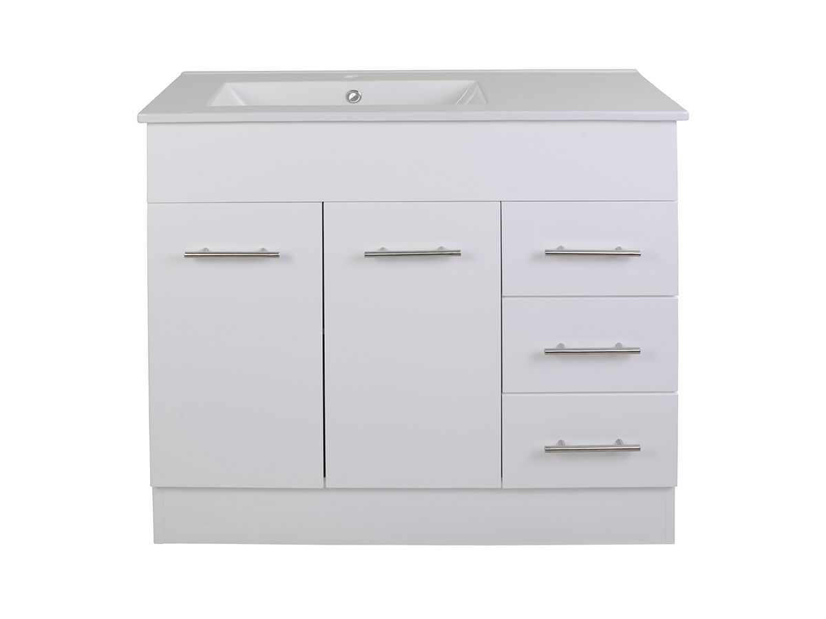 reece Posh Bristol MK2 900mm Vanity Unit with Kick Left Hand Bowl 2 Door and 3 Right Hand Drawers 1 Taphole White