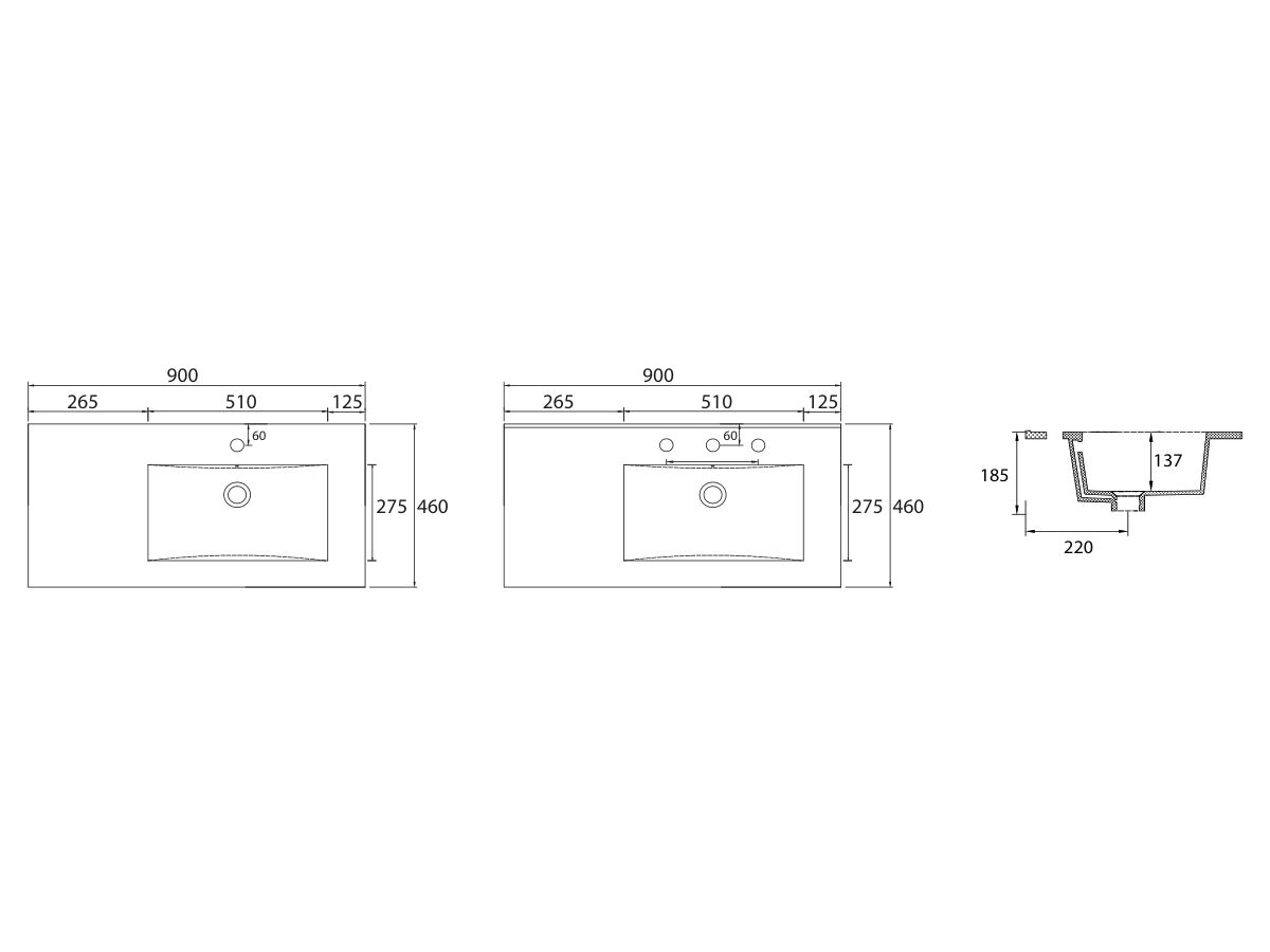 Reece Posh Bristol MK2 900mm Vanity Unit With Kick Right Hand Bowl 2 Door And 3 Left Hand Drawers 3 Taphole White