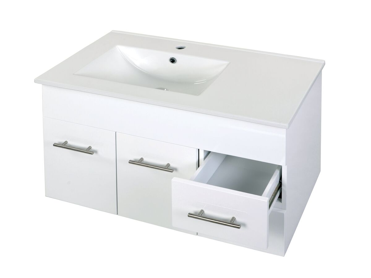 Reece Posh Bristol MK2 900mm Wall Hung Vanity Unit Left Hand Bowl 2 Door And 2 Right Hand Drawers 1 Taphole White