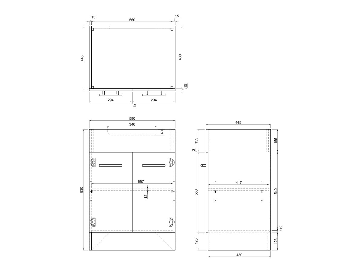 reece Posh Bristol MK2 Cabinet & Kick Only with 2 Door 600mm White