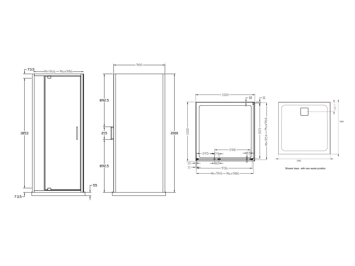 Reece Posh Bristol Shower System With Rear Outlet 1000mm X 1000mm Chrome