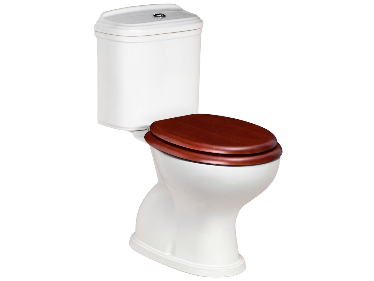 reece Posh Canterbury Close Coupled Toilet Suite with Oak Cherry Seat White (4 Star)