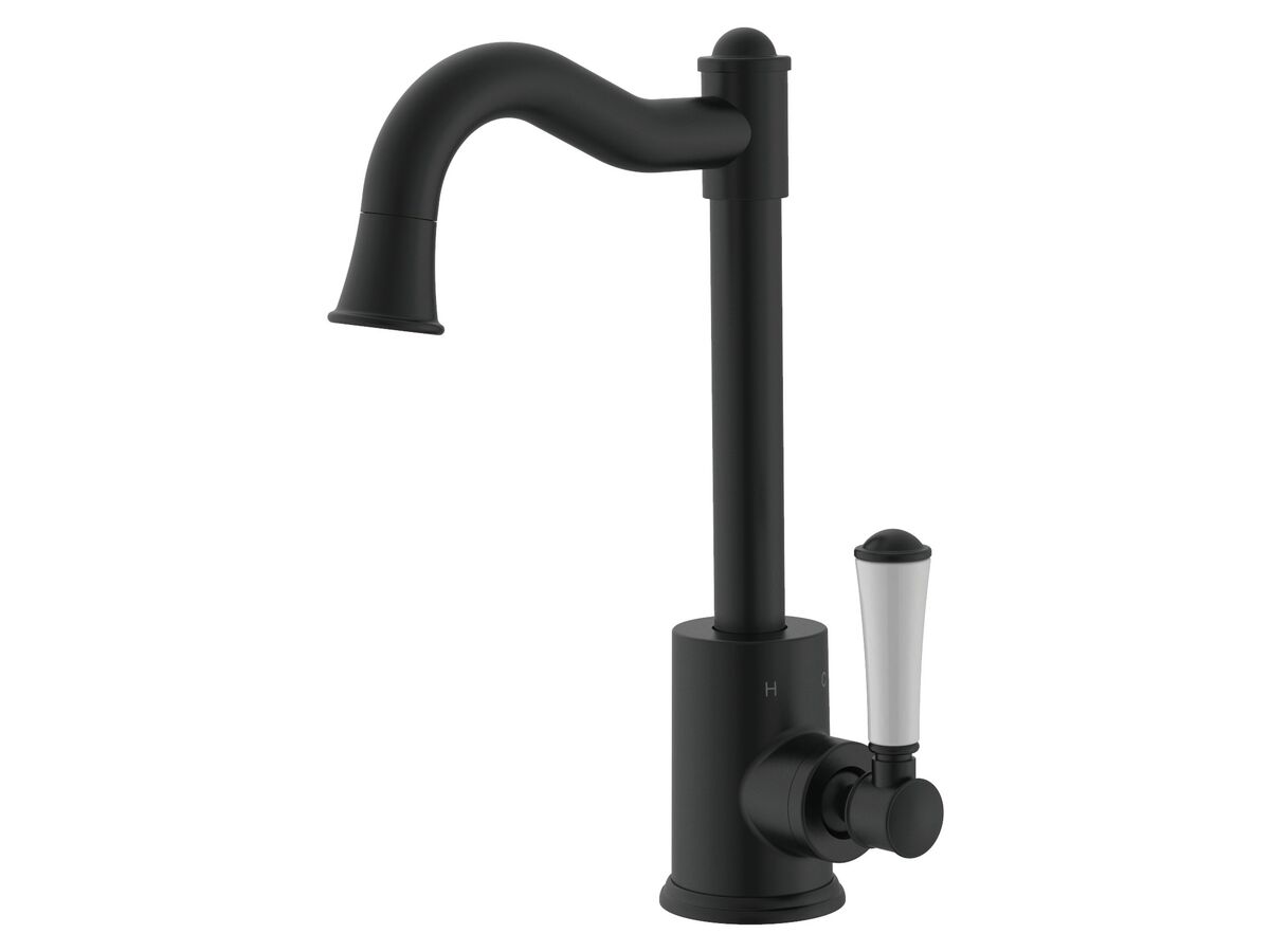 Reece Posh Canterbury English Basin Mixer Tap Porcelain Handle Matte Black (4 Star)