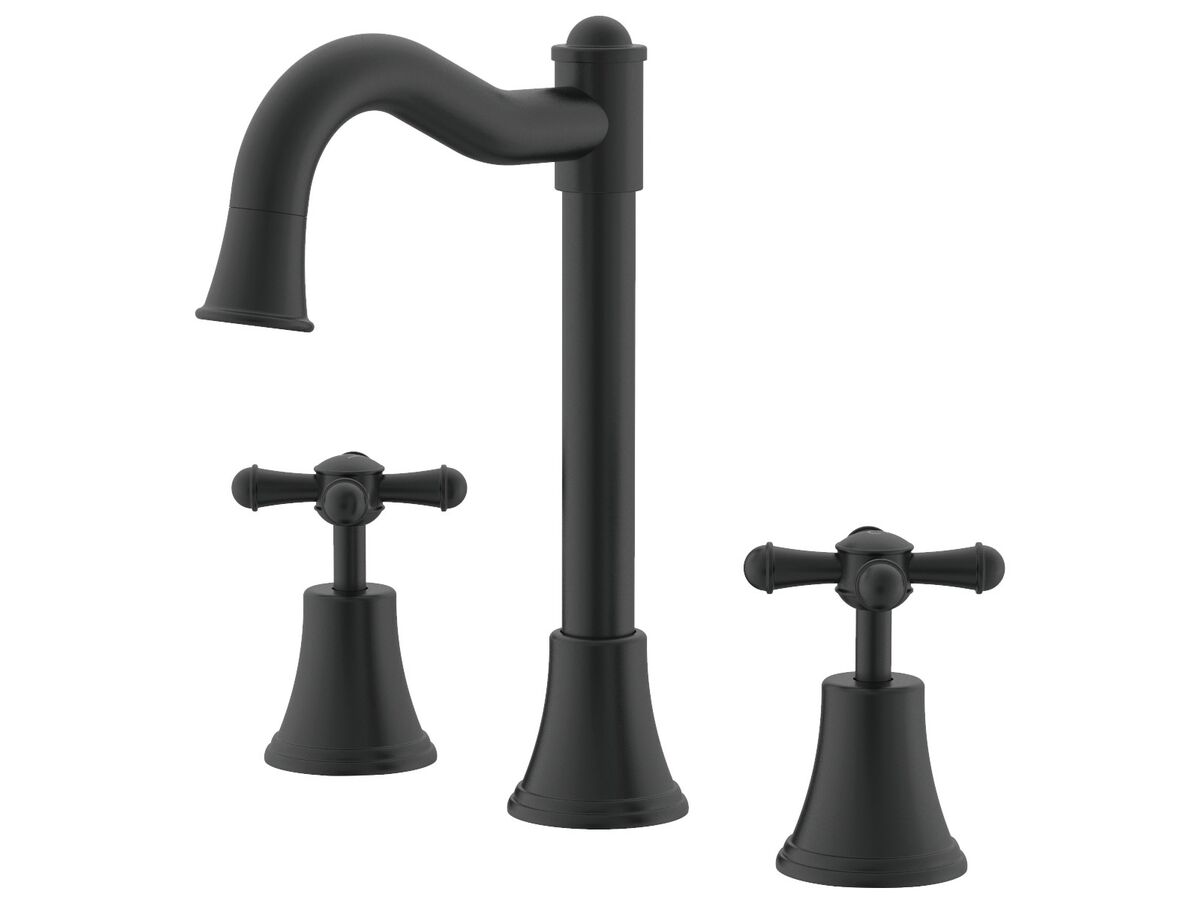 reece Posh Canterbury English Basin Set Swivel Outlet Cross Handles Matte Black (4 Star)