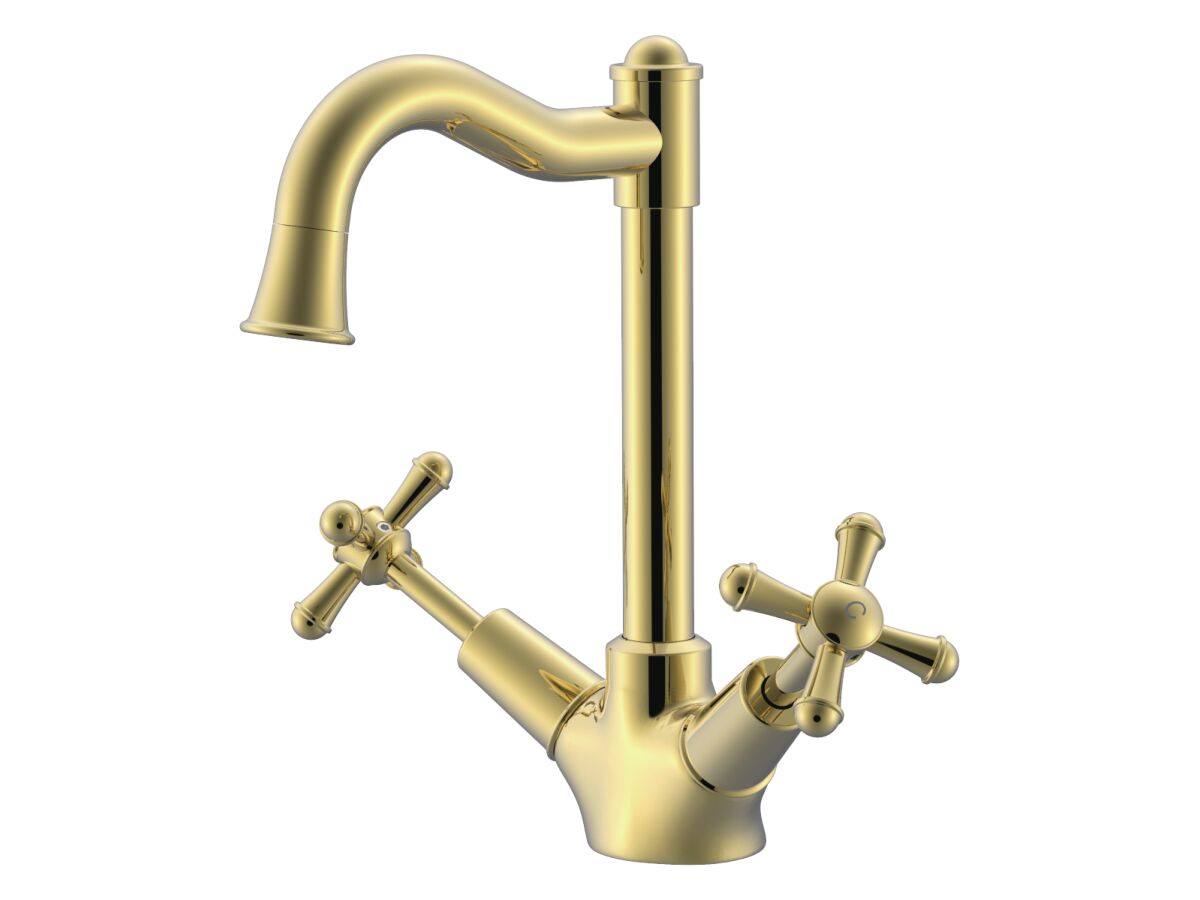 reece Posh Canterbury English Basin Twinner Cross Handles Polished Brass Gold (4 Star)