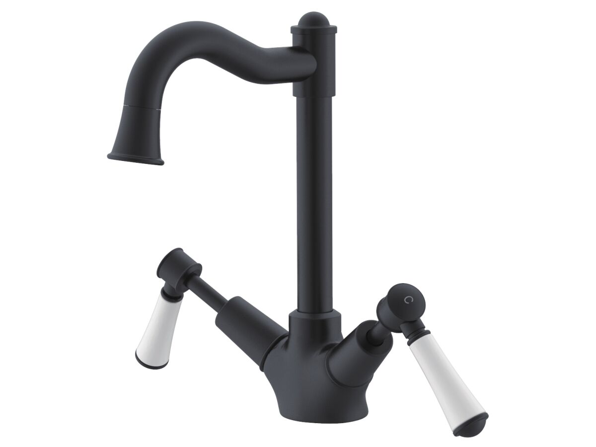 Reece Posh Canterbury English Basin Twinner Lever Porcelain Handles Matte Black (4 Star)