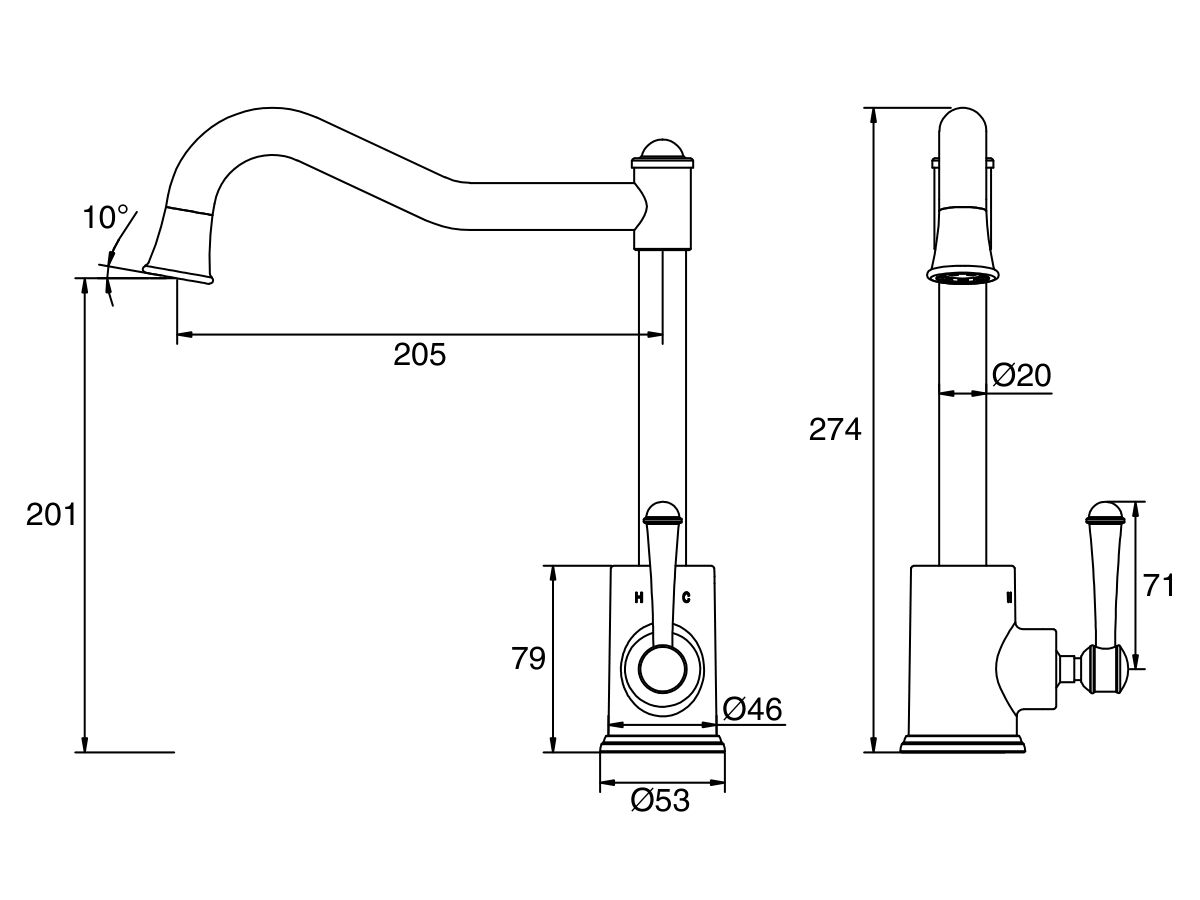 Reece Posh Canterbury English Sink Mixer Tap Small Chrome (4 Star)