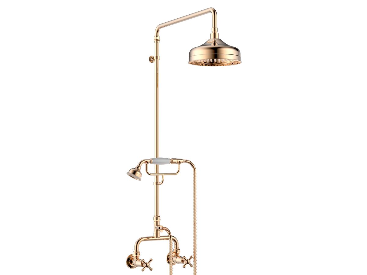 reece Posh Canterbury Exposed Twin Telephone Shower Set Cross Handles Polished Brass Gold (3 Star)